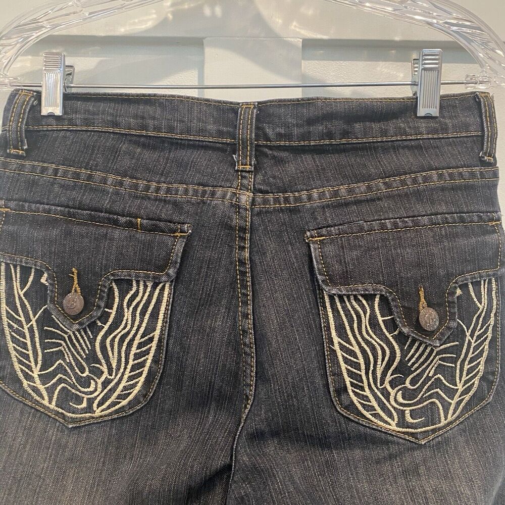 Bogari Jeans Women 29 Blue Dark Wash Cropped Denim‎ Bling Pockets Embroidered